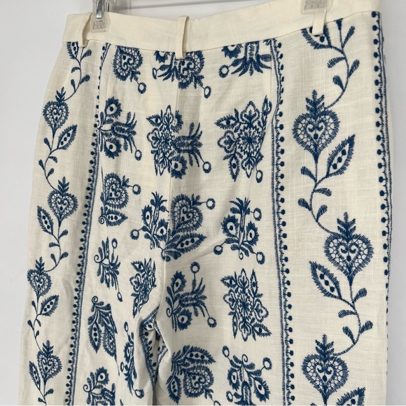 Zara Linen Embroidered Culottes Wide‎ Leg Pants Size Large - Picture 10 of 16